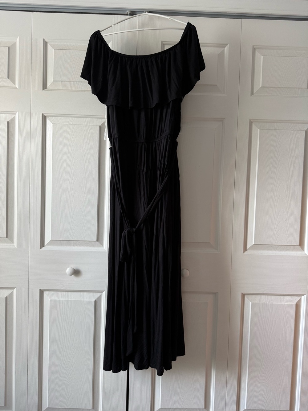 Lane Bryant Black Off-Shoulder Ruffle Maxi Dress with Tie Waist